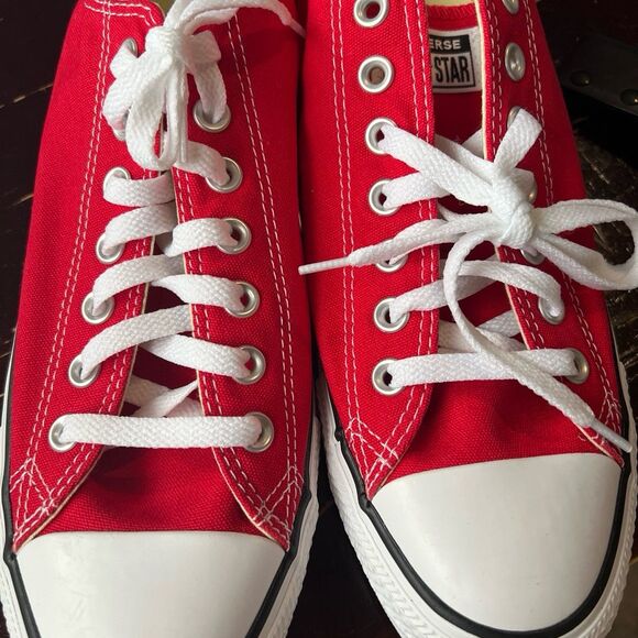 CONVERSE All Star UNISEX Sneakers Low Top Lace Up Red and White - Picture 9 of 10